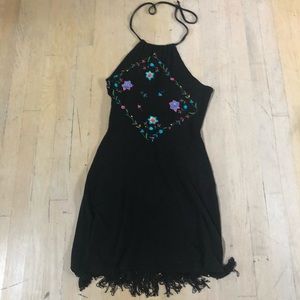 Low back fringe halter dress